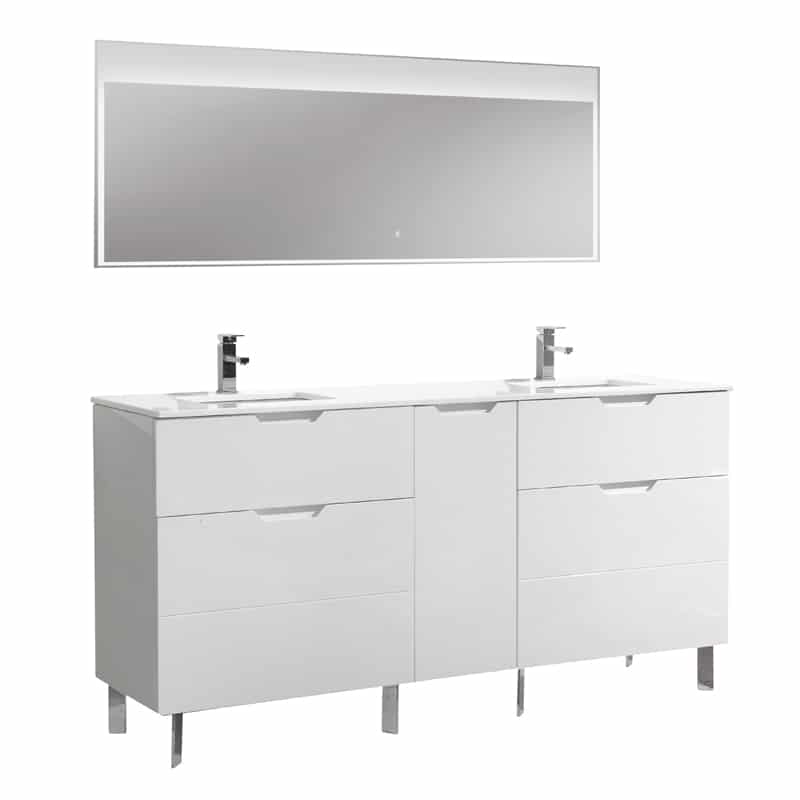 Aquamoon Livenza 72 White Double Sink, Modern White Double Bathroom Vanity